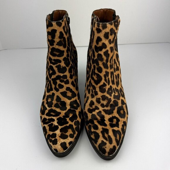 Franco Sarto Womens Bette Ankle Boots 8M Leopard Cheetah Leather Calf Hair Fur - Picture 4 of 13